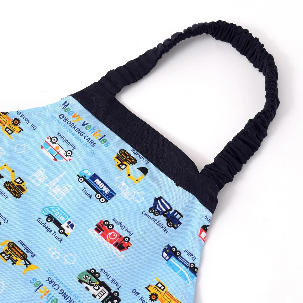 COLORFUL CANDY STYLE Kids Apron Full Throttle Working Vehicle Set of 2 Boys Cool Kids Apron Bandana Set Elastic Kids Apron Stylish Toddler Elementary