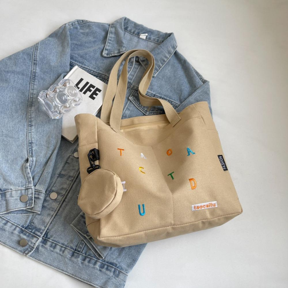 

Printing Canvas Shoulder Bag Korean Style Women Handbag Portable Letter Embroidery Tote Bag Travel хаки
