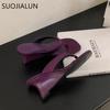 Fashion SUOJIALUN 2025 Summer New Brand Women Slipper Fashion Narrow Band Ladies Elegant Flip Flops High Wedge Heel Dress Sandal Pumps