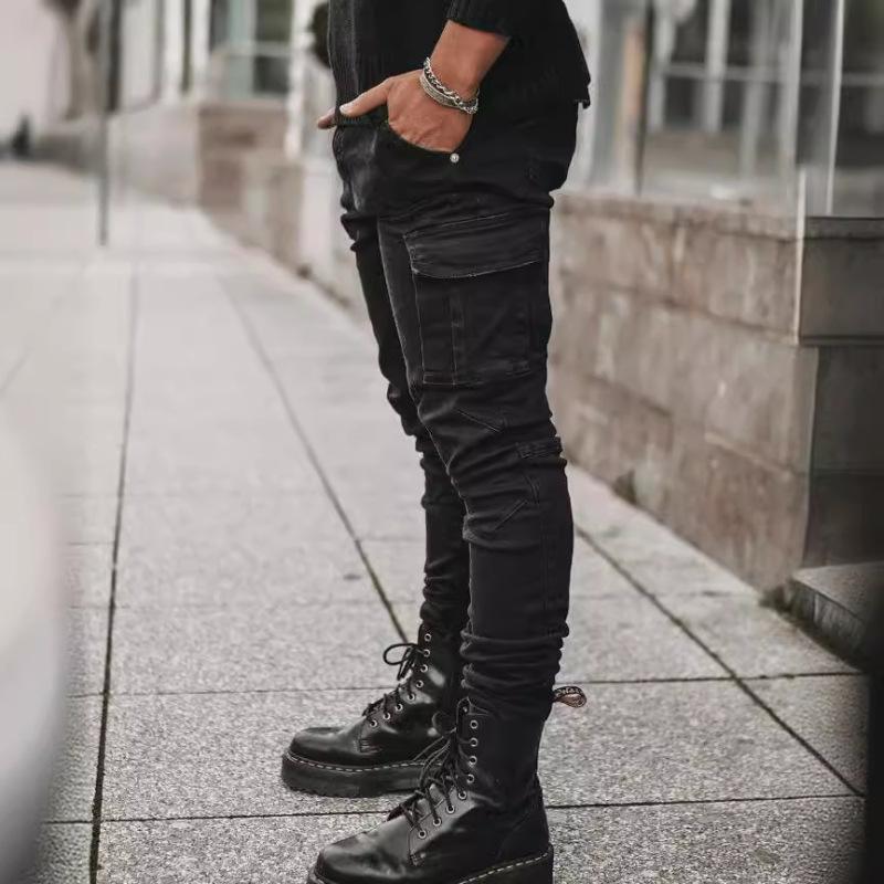 Men's Multi-Pocket Pocket Slim Fit Denim Cargo Pants Clothes Sale