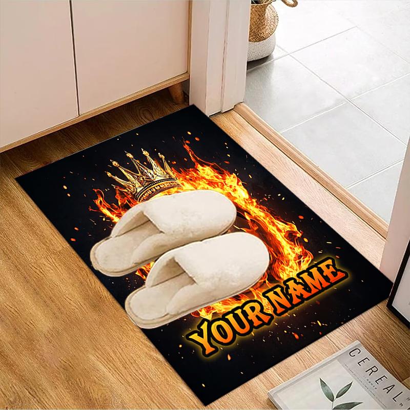 1PC Custom Name Soccer Crown" Theme Floor Mat Ideal for Living Room, Game Rooms, Office, Bedroom, Floor Mat Playful Design