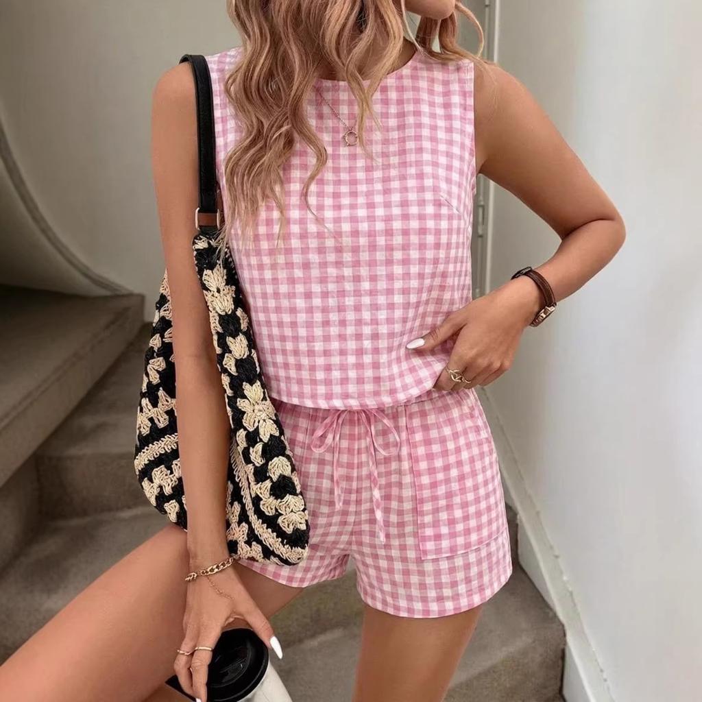 Completi da Donna in Lino 2 Pezzi, Camicia Oversize Bottoni e Pantaloncini con Vita Elastica, Tuta Casual Estiva per il Tempo Libero