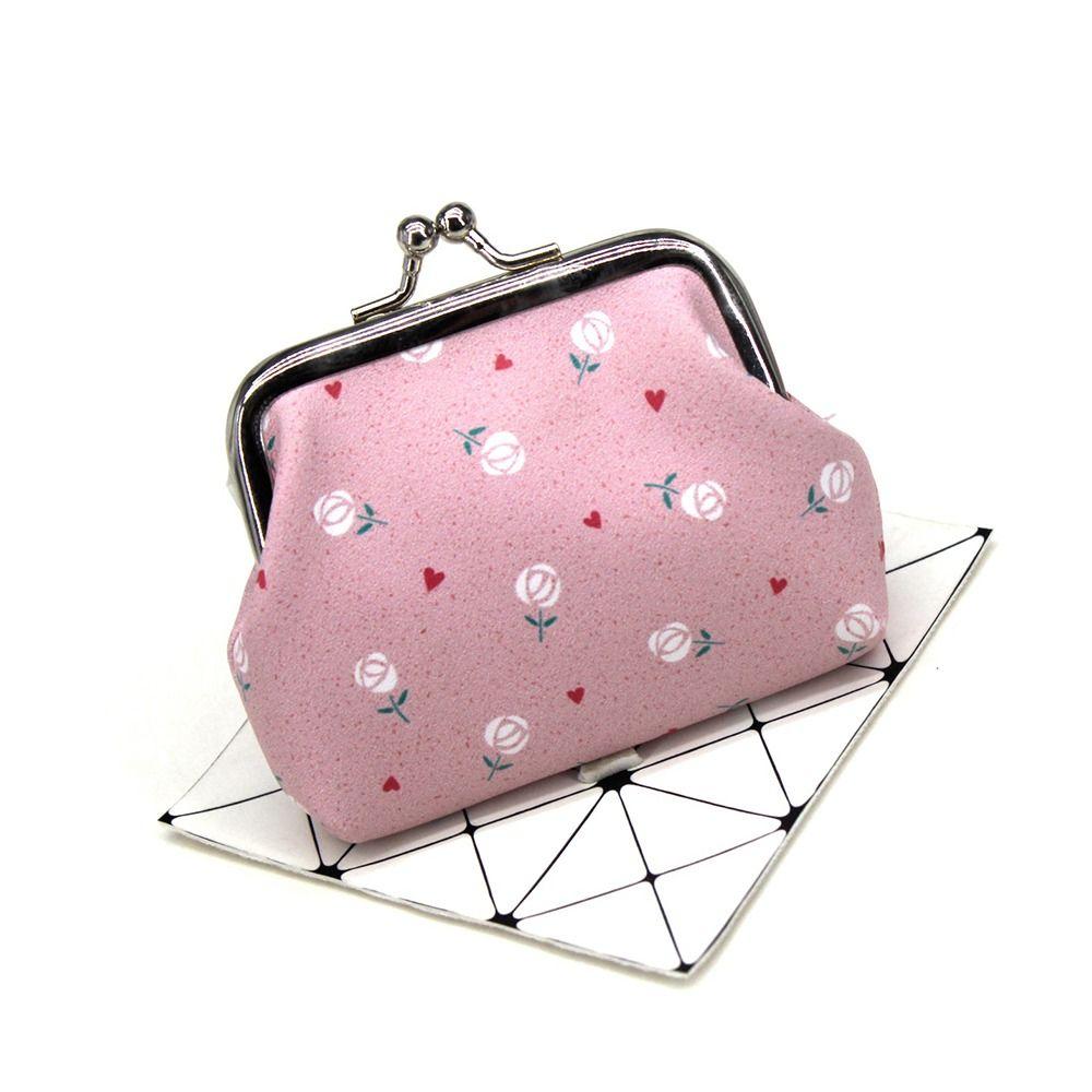 

Cute PU Leather Coin Purse Flower Print Latte Clip Wallet Bag Lovely Style Convenient Handbag Women