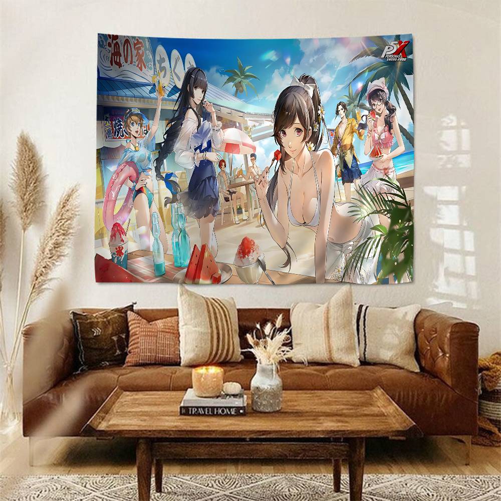 Hot Video PPersona 5 Gaming Anime Tapestry Hippie Flower Wall Carpets Dorm Decor Cheap Hippie Wall Hanging
