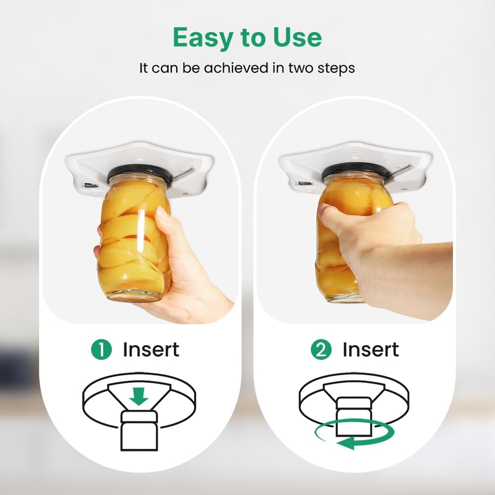 Under Cabinet Jar Opener, Opens Lids Up to 5 Inches - Extra Strong Leverage for Tough Jars & Large Cans, Built-in Bottle Opener - Top Rated for