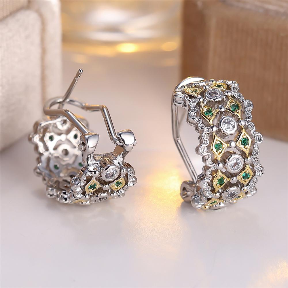 Boucles d'oreilles créoles en zircon blanc et vert de luxe pour femme Mode vintage Couleur argent Mariage Pour femmes