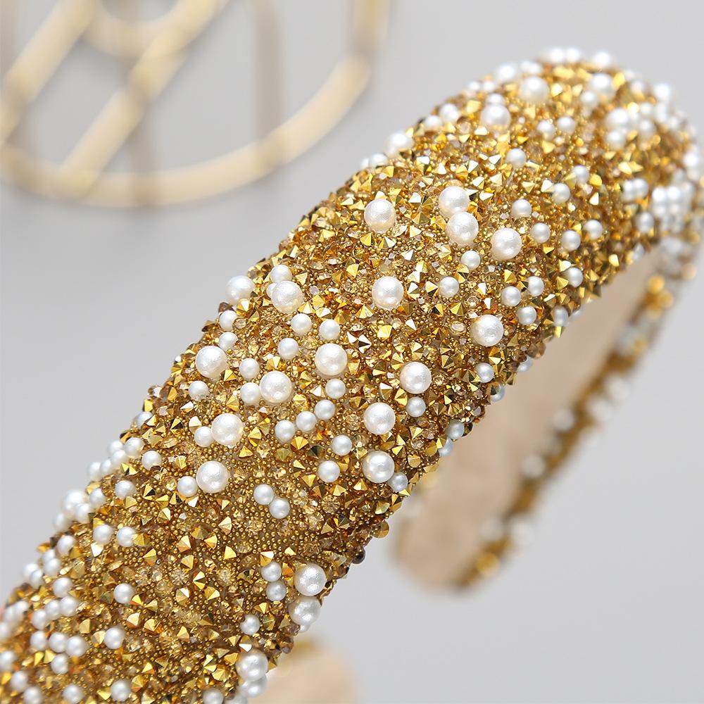 Women's Pearl-inlaid Hair Hoop Retro Fashion Pressed Wide-brimmed Hair Clip WOMEN'S Ultra-sparkly Light Luxury Hair Accessories