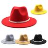 Autumn And Winter New Ribbon Hepburn Style Broad Brimmed Hat Fashion Flat Brim Top Hat Men And Women Woolen Fedora Hat