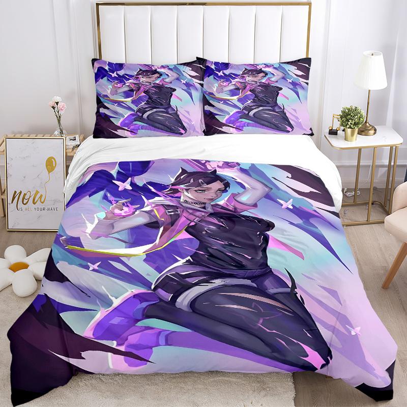 3pcs Valorant Bedding Set-Perfect for Bedroom, Guest Room, Living Room, Hotels | Ideal Gift for Fans, Travelers, Daily Use | Festive Decorat
