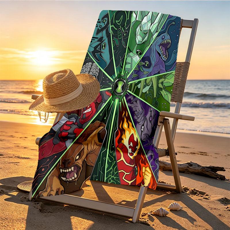 Ben 10 Cartoon Print Beach Towel Design, Soft, Lightweight. for Home Bathroom, Spa, Pool, Yoga, Surfing, Camping, Gift for Family, Friend