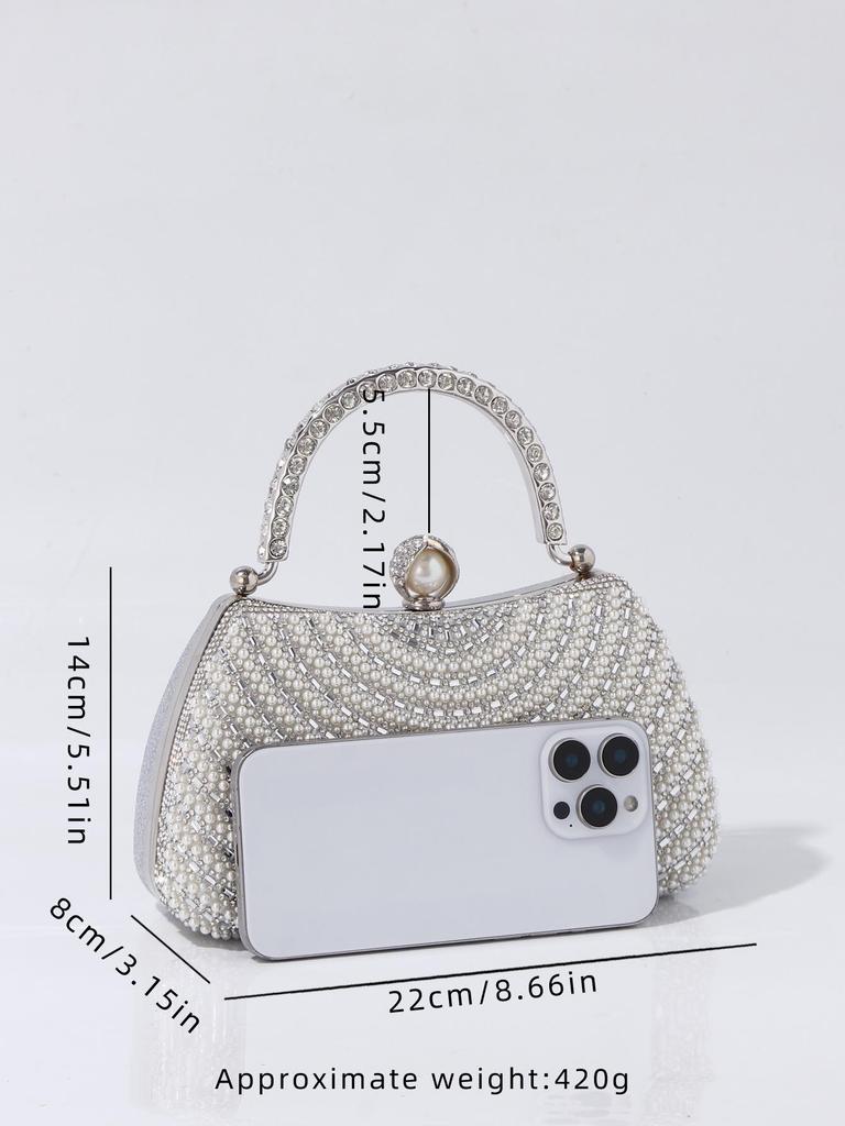 Geantă de seară elegantă crossbody cu perle și strasuri pentru femei