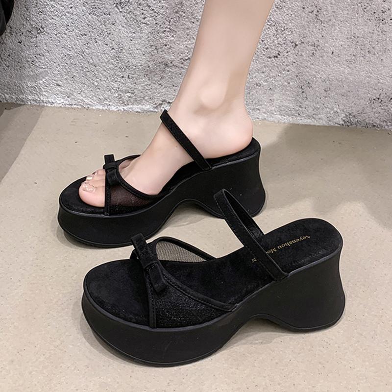 

Модные женские туфли на высоком каблуке, шлепанцы на платформе с бантом, дизайнерская обувь, летние женские босоножки на каблуке, новинка 2025, модные шлепанцы, туфли-лодочки, Zapatillas Mujer 34 чёрный