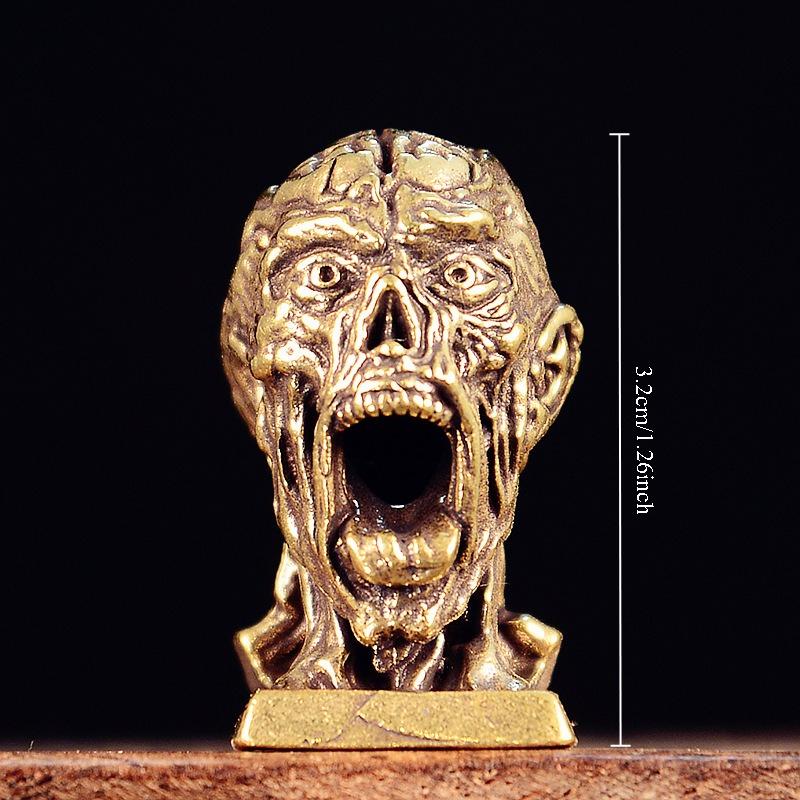 Vintage Brass Zombie Statue Horror Skull Mage Ghost Sculpture Death Reaper Figurine Prank Decoration Desktop Ornament Home Decor