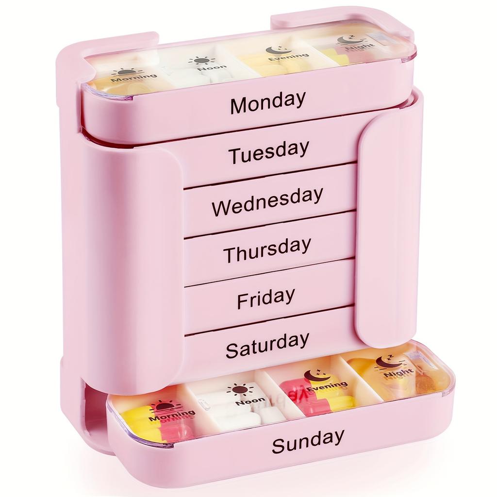 7-Day Large Capacity Portable Pill Organizer with Removable Daily Compartments - Weekly Medication Planner,Easy Visibility