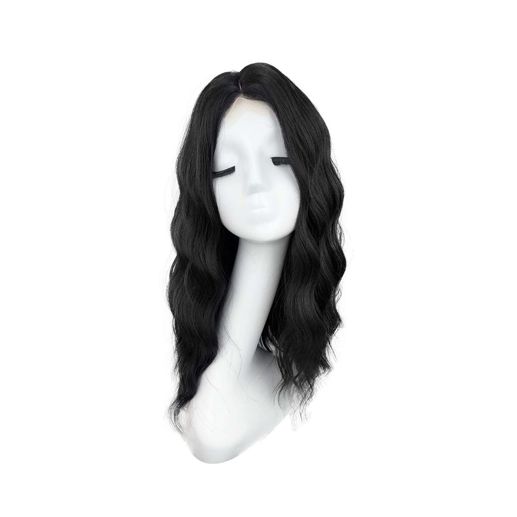 European American Fashion New Wig Black Forehead Lace Mid Split Wool Roll Long Curled Hair