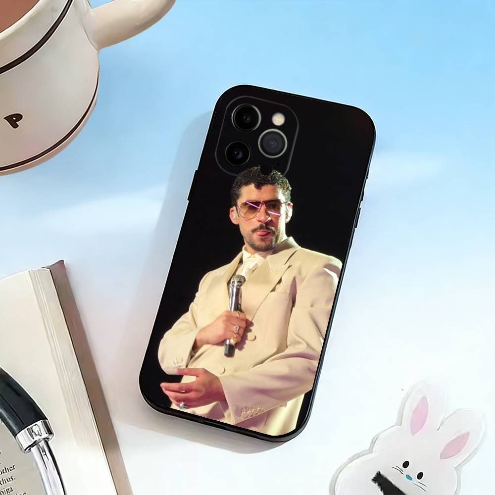 

male singer-Bad Bunny Phone Case For iPhone 17,16,15,14,13,12,11 Plus,Pro Max,XS,Soft Silicone Black Cover iPhone15promax