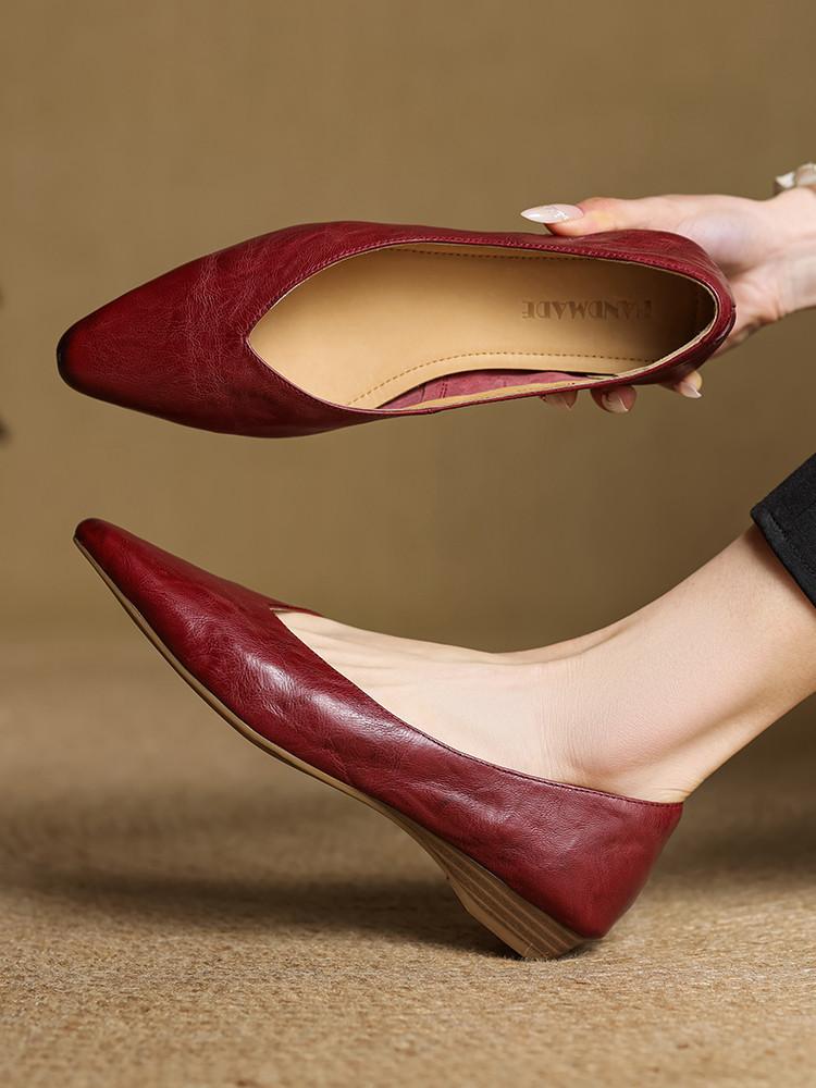 Chao Soft Pointed Leather Shallow Mouth Single Shoes Women's One Foot Pedal Women's Shoes Versatile Two Wear oL Professional Work Shoes