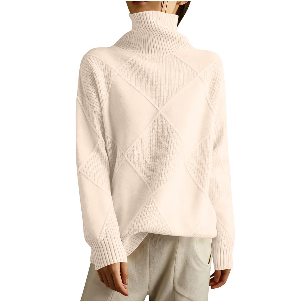 Women's Solid Color High Neck Knitted Top, Casual Commuting Loose Sweater