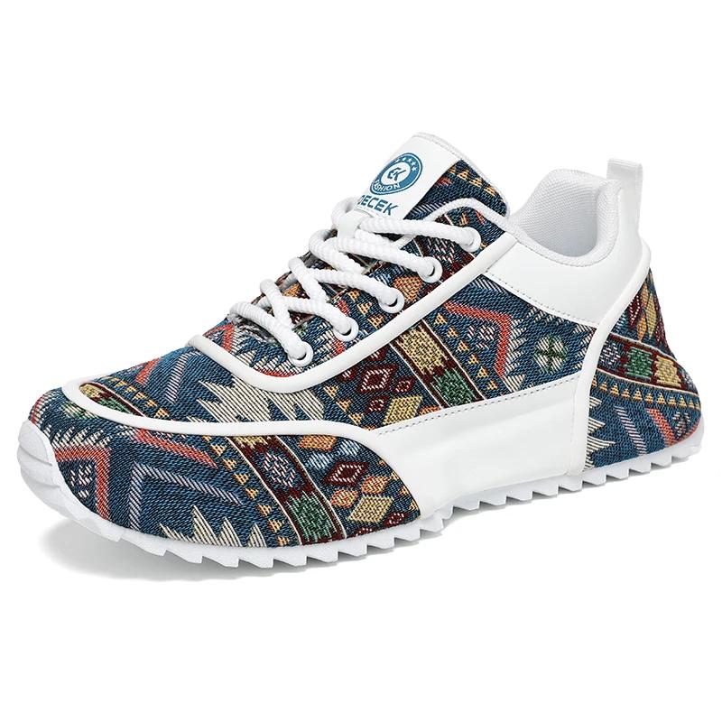 Baskets Décontractées pour Homme Toile Imprimée Plates Montantes Chaussures de Couple Antidérapantes Semelle Épaisse Respirantes Mocassins Chaussures d'Étudiant pour la Marche Homme