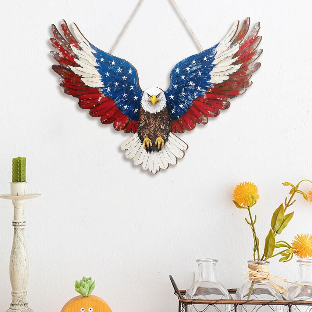 Hanging Door Sign Wooden Independence Day Ornament Patriotic Door Hanger American  Wooden Plaque For Wall Front Porch Outdoor