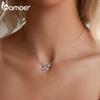 BAMOER 925 Sterling Silver Rose Butterfly Necklace Romantic Love Necklace Plated White Gold for Women Fine Jewelry