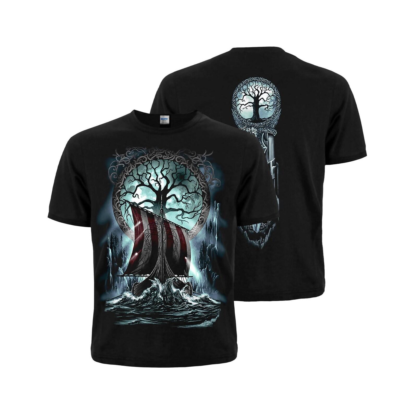 Vikings Drakkar T-Shirt: Yggdrasil Tree, Norse Art 2XL