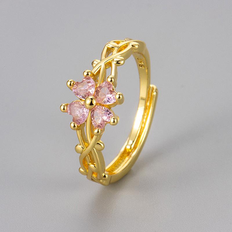 Vintage Micro Pave Zircon Four Leaf Clover Ring Women Fashion Vine Wrapped Adjustable Index Finger Ring Jewelry opening adjustable