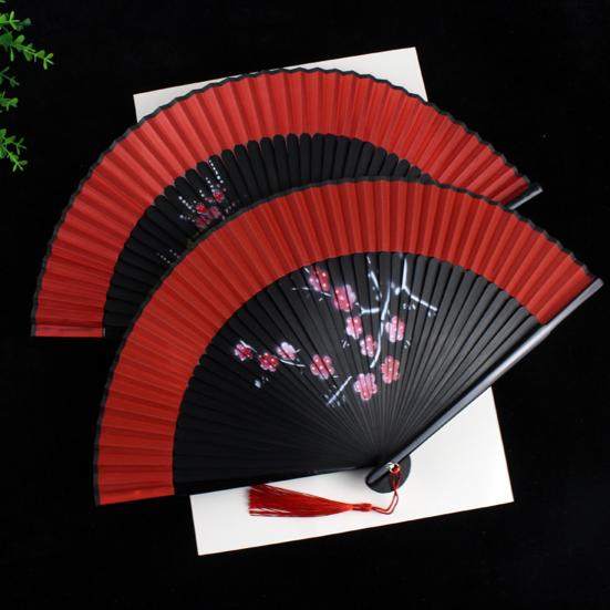 Bamboo Folding Fan with Tassels Chinese Style Portable Summer Hand Held Fan Decoration Dance Performance Props Party Costume Accessories