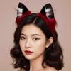 Red Black Wolf Ears Headband Soft Plush Halloween Hair Hoop Faux Fur Headwear  Halloween Party