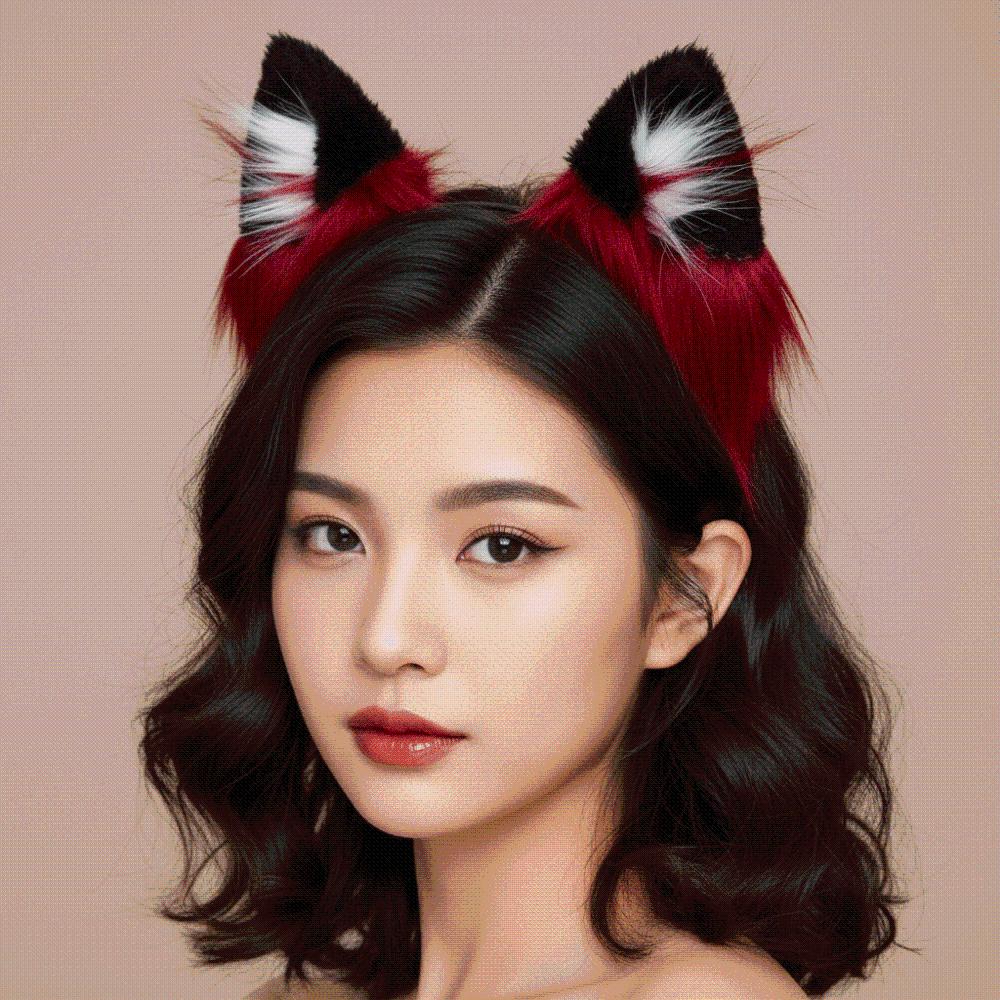 Red Black Wolf Ears Headband Soft Plush Halloween Hair Hoop Faux Fur Headwear Halloween Party