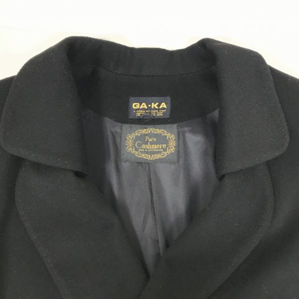 USED/90s Japan Ga-Ka Cashmere 100% Long Coat Outer 9AB-2 Women M Black Double Breasted