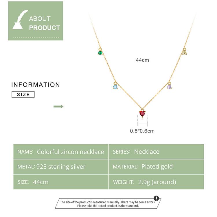 BAMOER 925 Sterling Silver Elegant Gold-plated Five Colored Zircon Necklace for Women Elegant Fine Jewelry