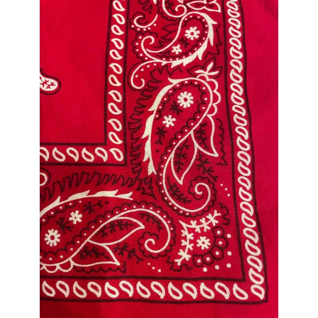 Used 80s USA-made bandana, red, paisley, with concho and studs, made in America