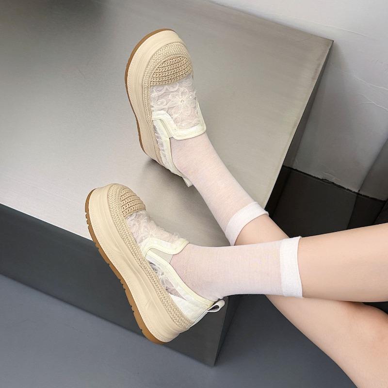 Thick-soled heightening fisherman shoes women's summer new lace mesh breathable lazy one-pedal small fragrant single shoes