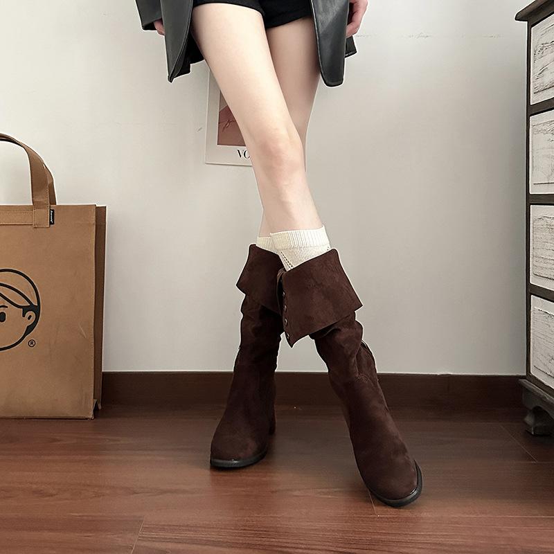 Versatile Design Thick Heel Tall Knight Boots Women's Autumn and Winter Retro Suede High Heel Boots Maillard Fashion Boots