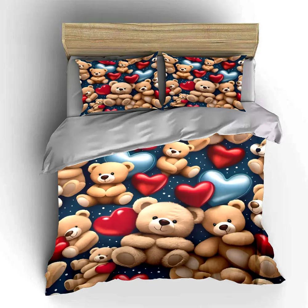 "Teddy Bears Decor Gift Set" Multiple Sizes Kid's and Adults' Bedroom Exquisite 3PC Bedding Set Gift