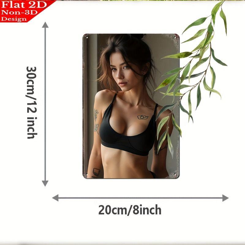 Vintage Kvinlig Silhuett Metall Logotyp för Bar & Garage