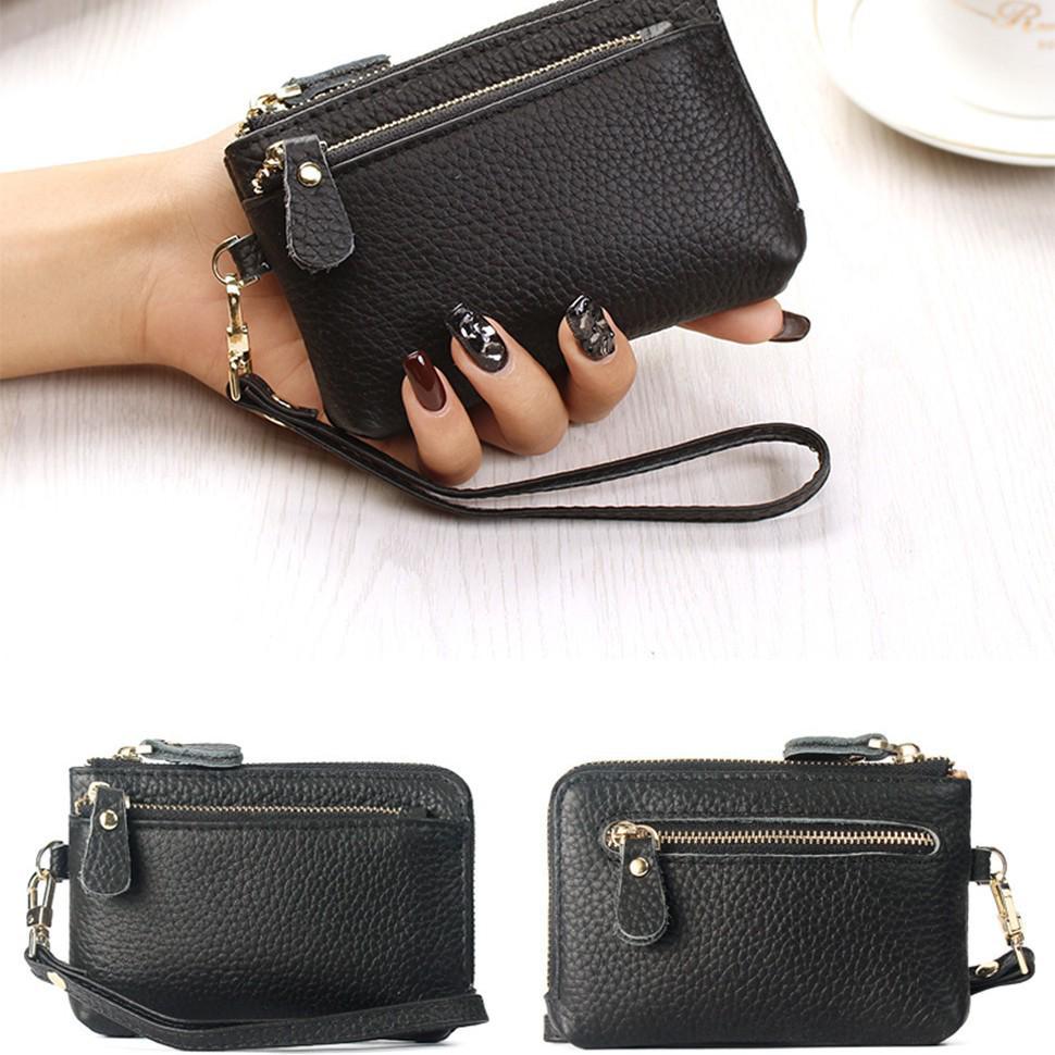 Women's Genuine Leather Coin Purse: Handheld Cowhide Wallet with Multi-Card Slots and Keychain