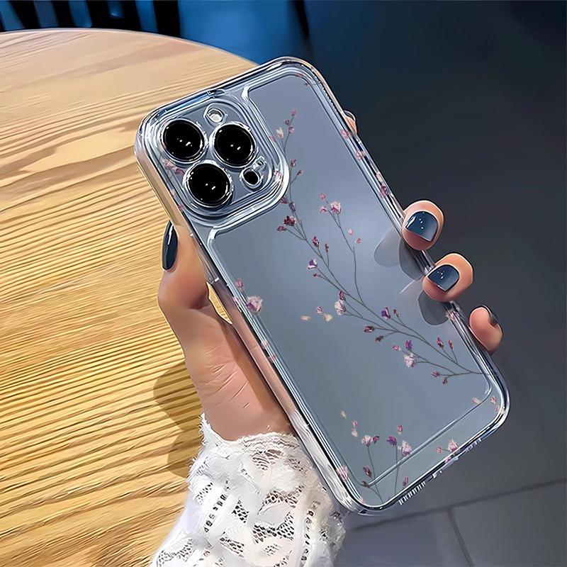 Dried Purple Flower Phone Case For iPhone 17 Air 16E 16 15 14 11 Pro Max Plus 13 12 Mini 8 7 X Transparent Shockproof Cover