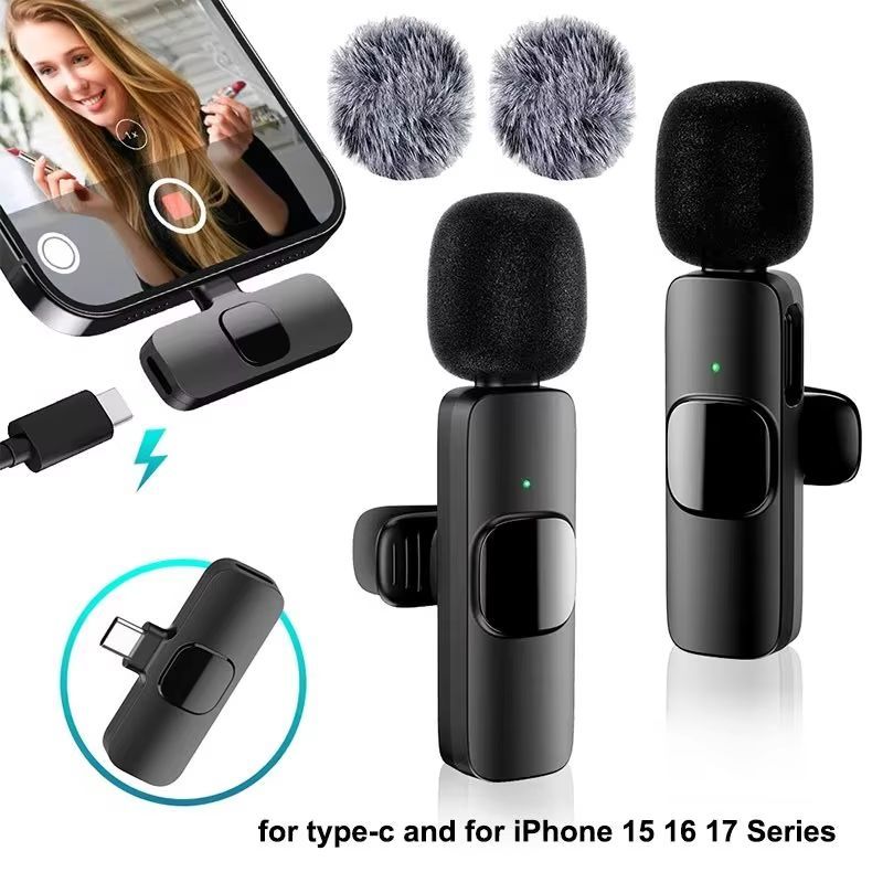 Wireless Lavalier Microphone for iPhone Android USB-C Microphone with Noise Reduction for Live Streaming Interviews mini mic