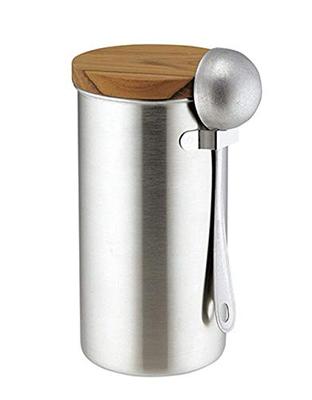 Takakuwa Metal Stainless Steel Coffee Canister, Satin Finish, Large, with Measuring Spoon Set, 407866