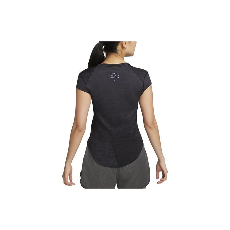 Nike Camiseta de Manga Corta con Cuello Redondo Sólida Dri-Fit Run Division para Mujer Tops Negro DX0200-015