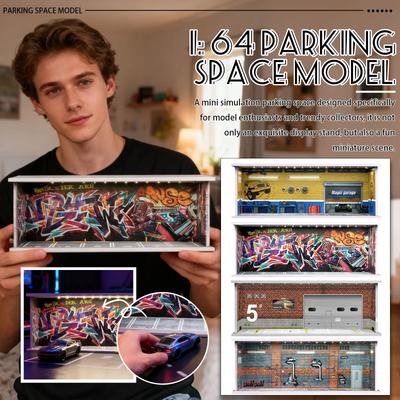 1/64 Scale Car Display Cabinet: Toy Car Parking Lot With LED Lights, Foam Board Storage Display With Acrylic Cover