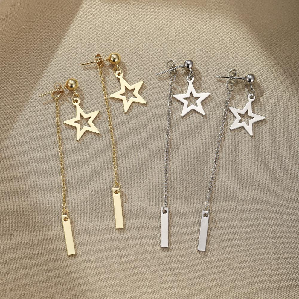 Trendy Gold And Silver Star Tassel Earrings For Women Stainless Steel Design