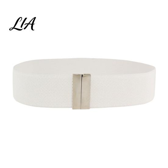 Comfortable Stretch Belt Wide Elastic Waist Belt, Adjustable Stretchy with Metal Stylish Modifier Square Buckle, Slimming Waistband for Dresses