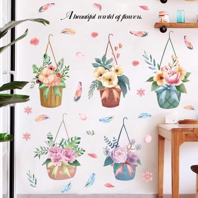 Nordisch Grün Pflanzen Wandsticker Hängekorb Kreatives Selbstklebepapier Abnehmbares Vinyl Balkon Erkerfenster Schlafzimmer Nachttisch Hintergrunddekor