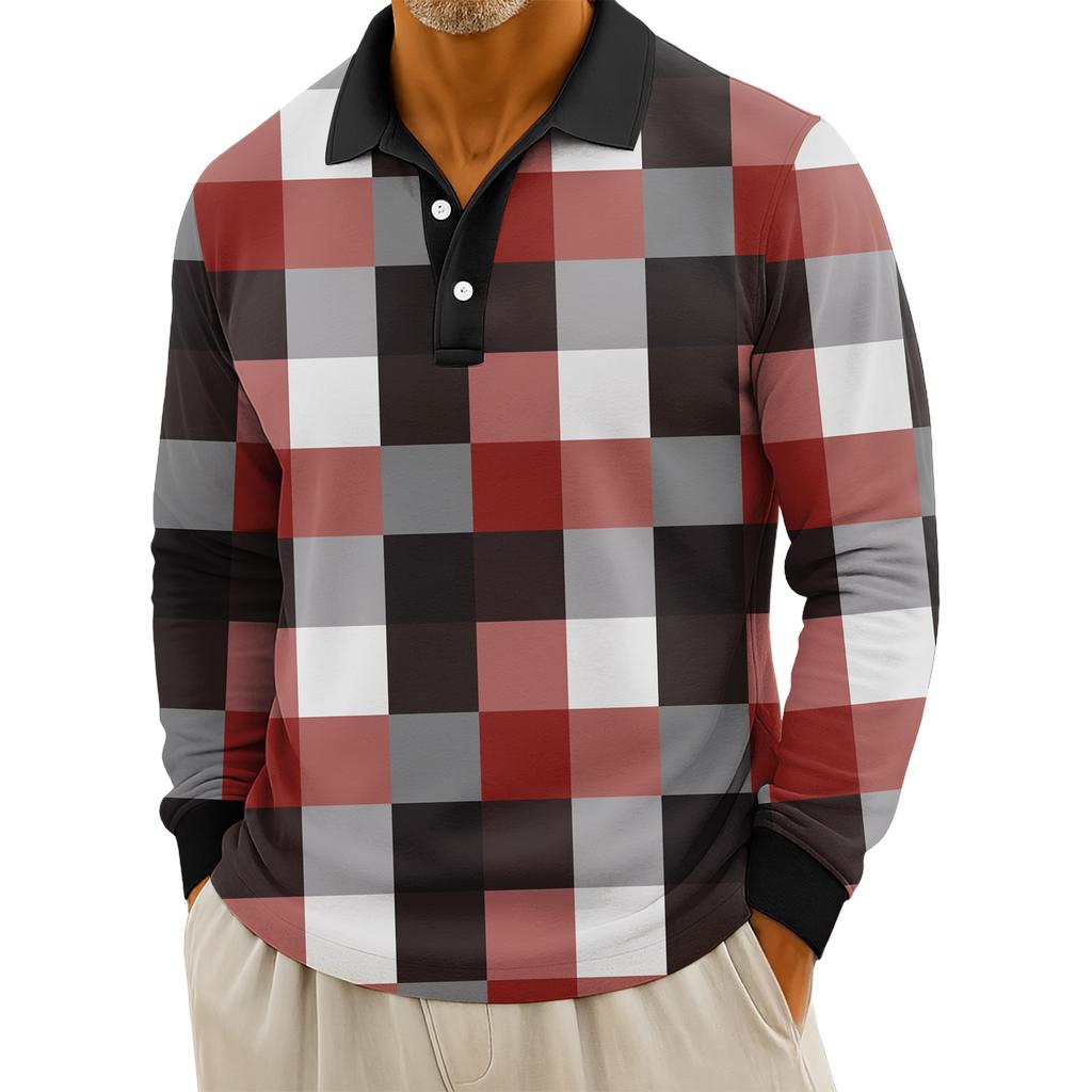 Men's Casual Striped Print Button-Up Long-Sleeve Tops