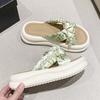 Internet Celebrity Thick Bottom Color Cross Pearl Slippers Women 2025 New Summer Wear Non-slip Casual Beach One-word