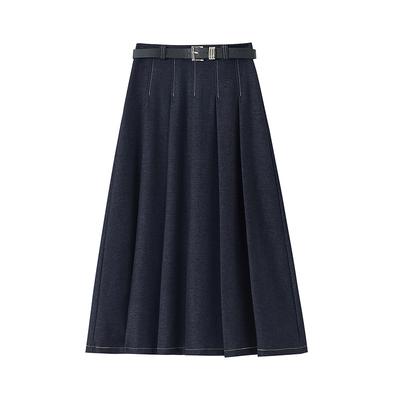 Tennis Denim Pleated Skirt for Women In Spring, High Waist, Slim and Drooping, Versatile Casual A-line Large Sway Mid-length Skirt