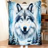 1pc Ultra-Soft 3D Printed Wolf & Mystical Forest Blanket - All-Season Cozy Throw, Lightweight Durable Polyester with Whit